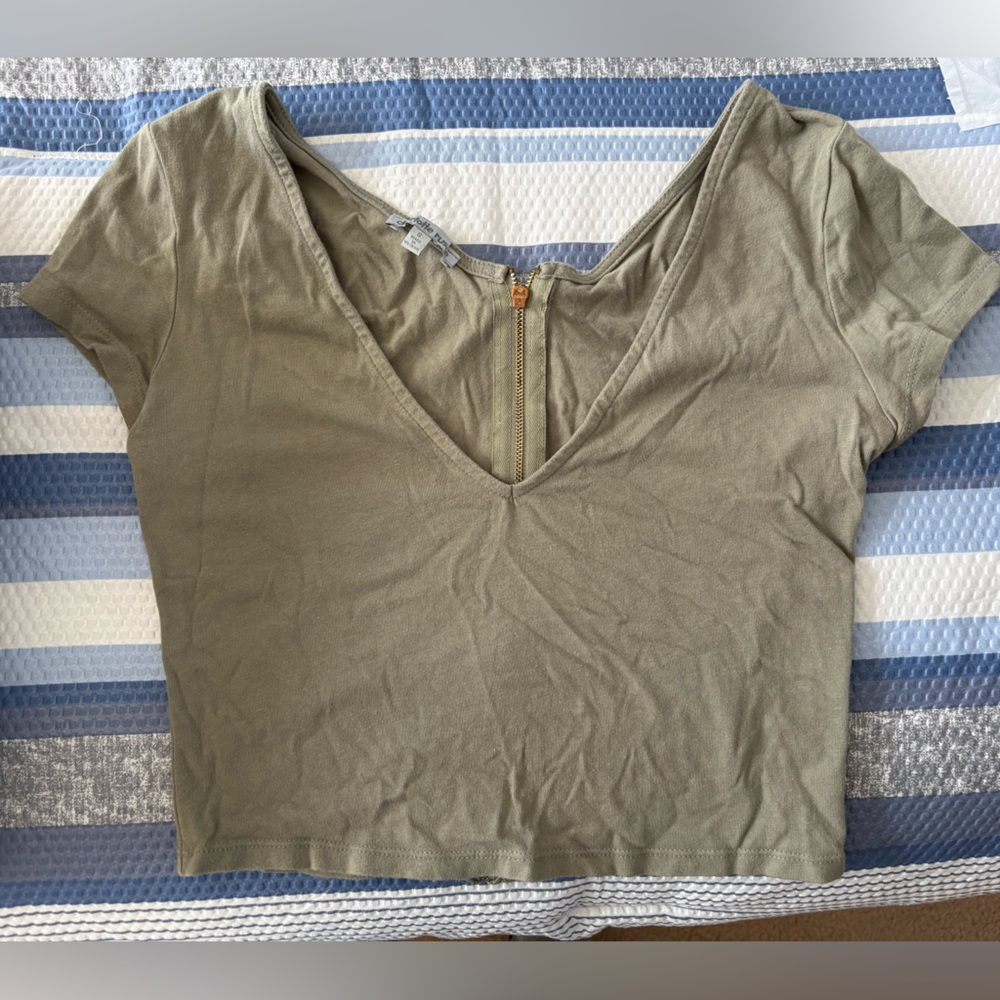 Olive Green Women's Top with Zipper Detail